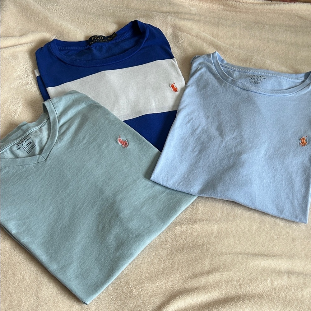 Polo by Ralph Lauren Blue and White Short Sleeve Tees